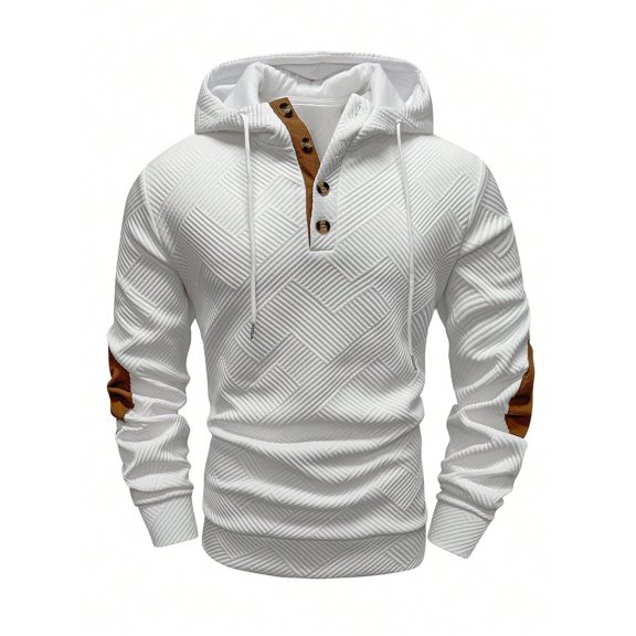 Mens Hoodies Casual Long Sleeve Hooded Sweatshirt With Button Design Color Block Patchwork Pullover Hoodie Lightweight and Comfortable Top ,Size S-2XL