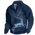 Mens Hoodies Christmas Tree Print Half Button Cardigan Standing Collar