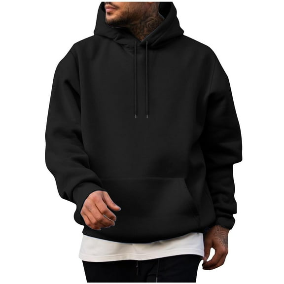 Mens Hoodies Classic Plain Pullover Hoody Top Fleece Sweatshirt Casual Sports Gym Hoodie Solid Oversized Sweat Shirts Long Sleeve Sweatshirts with Pockets Loose Sweater Tops