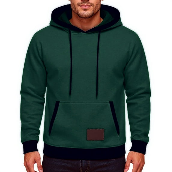 Mens Hoodies Classic Red Pullover Hoodie With Black Accents Adjustable Drawstring Kangaroo Pocket Soft Fleece Casual Wear,Size S-2XL