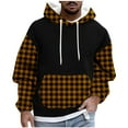 thumbnail image 1 of Mens Hoodies Color Block Checked Printed Sweatshirts Drawstring Fleece Lined Hoodie Spring Fall Long Sleeve Tops Casual Loose Hooded Pullovers Outwear with Pockets, 1 of 5