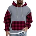 thumbnail image 1 of Mens Hoodies Color Block Checked Printed Sweatshirts Drawstring Fleece Lined Hoodie Spring Fall Long Sleeve Tops Casual Loose Hooded Pullovers Outwear with Pockets, 1 of 5