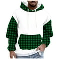 thumbnail image 1 of Mens Hoodies Color Block Checked Printed Sweatshirts Drawstring Fleece Lined Hoodie Spring Fall Long Sleeve Tops Casual Loose Hooded Pullovers Outwear with Pockets, 1 of 5