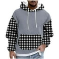 thumbnail image 1 of Mens Hoodies Color Block Checked Printed Sweatshirts Drawstring Fleece Lined Hoodie Spring Fall Long Sleeve Tops Casual Loose Hooded Pullovers Outwear with Pockets, 1 of 5