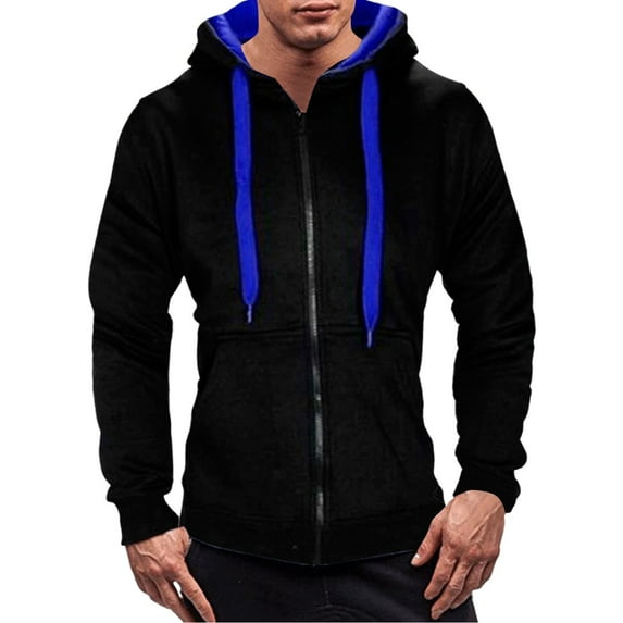 Mens Hoodies Color Block Long Sleeved Pullover Sweatshirt Fashion Casual Sports Hoodie with Pockets Dark Blue XL