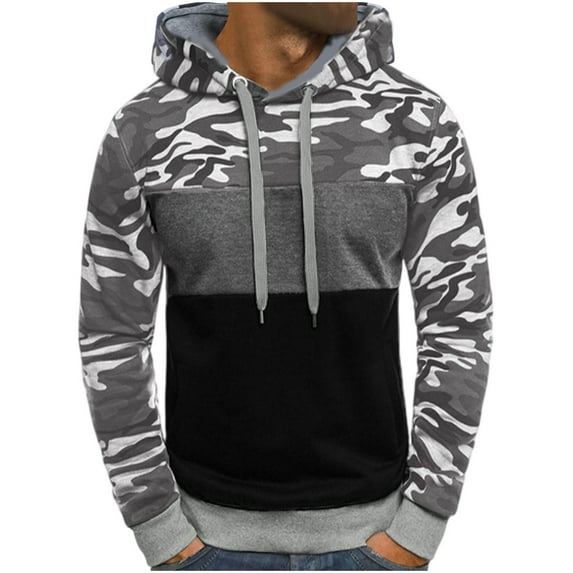 Mens Hoodies Color Block Long Sleeved Pullover Sweatshirt Fashion Casual Sports Hoodie with Pockets Gray XXXXXL