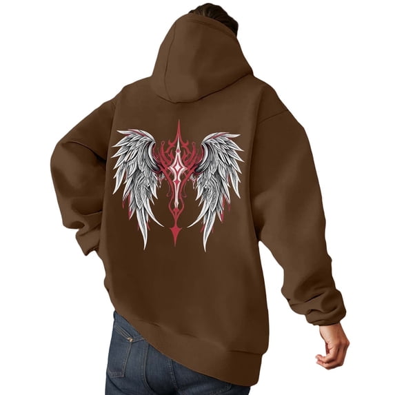 Mens Hoodies Comfort Hoodie Winter Angel Wing Print Casual Pullover Hoodie Soft Lined Sweatshirt Cozy Streetwear Top With Front Pocket for Outdoor