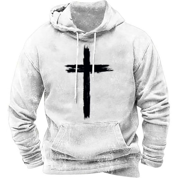 Mens Hoodies Crosses Printed Pullover Hooded Sweatshirts with Pockets Drawstring Fall Fleece Lined Sweatshirts Work Wear Sweaters Comfortable Hoody Long Sleeve Tops Hoodie for Men