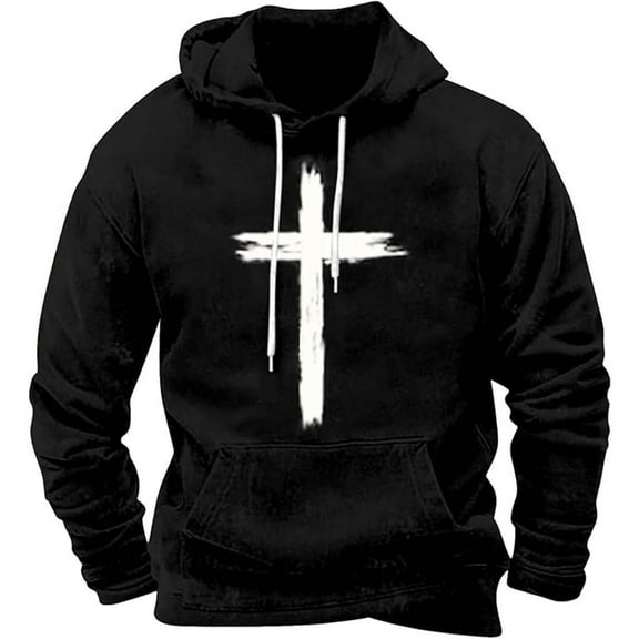 Mens Hoodies Crosses Printed Pullover Hooded Sweatshirts with Pockets Drawstring Fall Fleece Lined Sweatshirts Work Wear Sweaters Comfortable Hoody Long Sleeve Tops Hoodie for Men