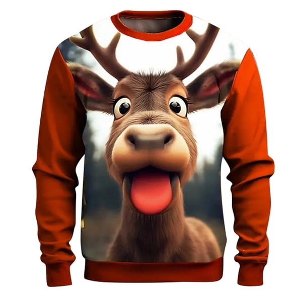 Mens Hoodies Funny Elegant Festive Christmas Winter Cute Animal 3D Digital Print Crew Neck Sweatshirt For Men And Women Couples Dialysis Sweatshirts for Patients Foxy Sweater Hoodies of Mens Z Red XL