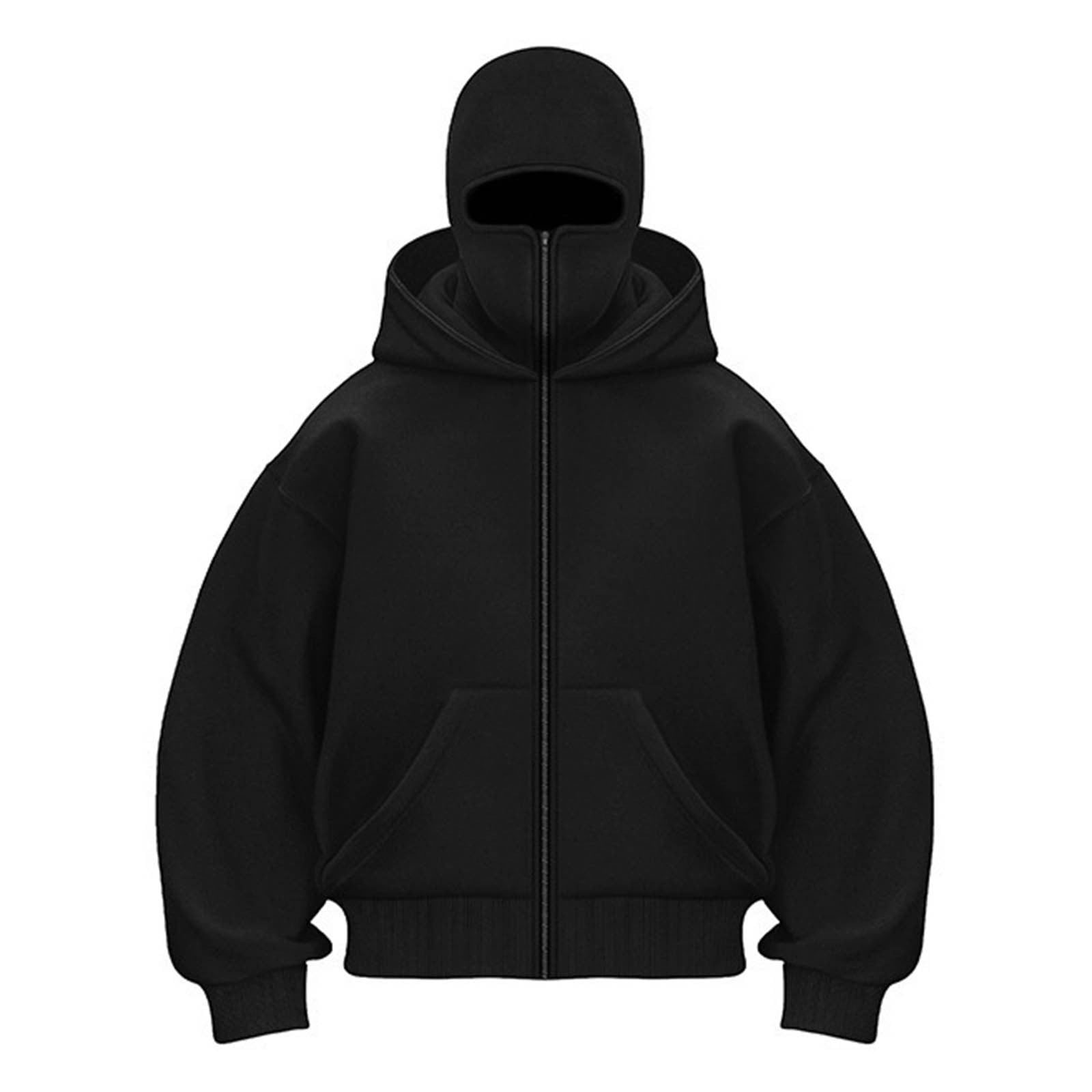 Mens Hoodies Hoodie With Mask Men's Balaclava Hoodie Winter Double Layer Hooded Sweatshirt with zipper, Fleece-Lined Hip-Hop Hoodie