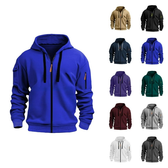 Mens Hoodies Jacket 2025 Fall Winter Long Sleeve Casual Plain Zip Up Hoodie Hooded Sweatshirt Pullover Tops