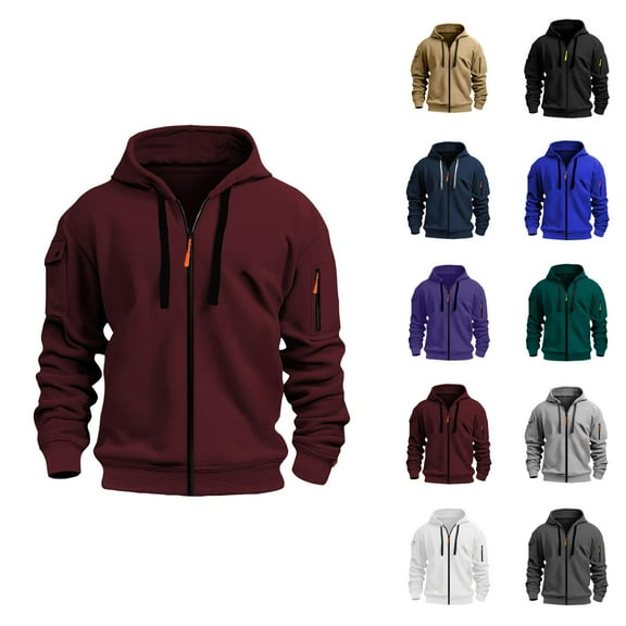 Mens Hoodies Jacket 2025 Fall Winter Long Sleeve Casual Plain Zip Up Hoodie Hooded Sweatshirt Pullover Tops