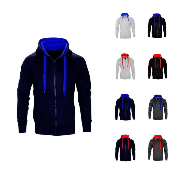 Mens Hoodies Jacket 2025 Fall Winter Long Sleeve Color Block Slim Fit Zip Up Hoodie with Pockets Hooded Sweatshirt