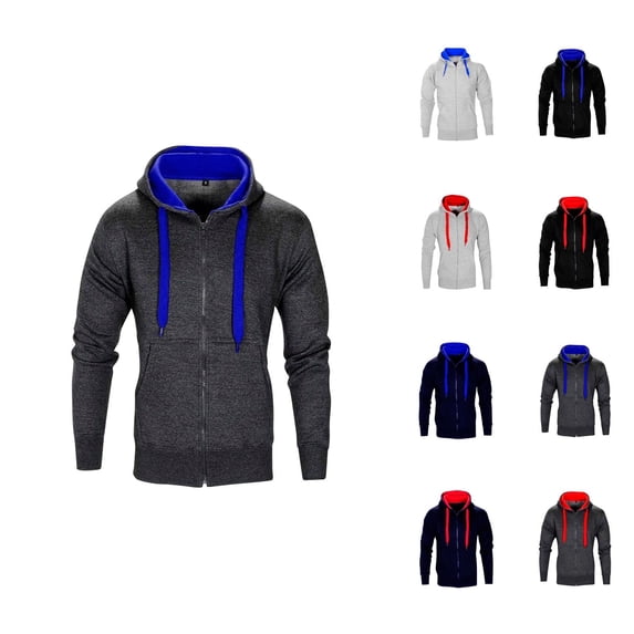Mens Hoodies Jacket 2025 Fall Winter Long Sleeve Color Block Slim Fit Zip Up Hoodie with Pockets Hooded Sweatshirt