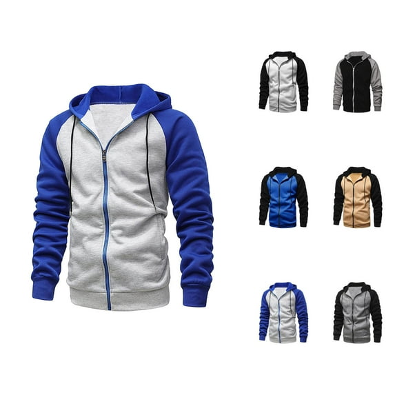 Mens Hoodies Jacket 2025 Fall Winter Long Sleeve Color Block Zip Up Hoodie with Pockets Hooded Sweatshirt Pullover