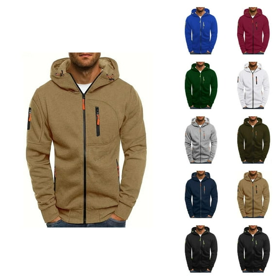 Mens Hoodies Jacket 2025 Fall Winter Long Sleeve Full Zipper Workout Hoodie with Pockets Hooded Sweatshirt Pullover