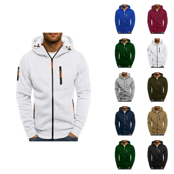 Mens Hoodies Jacket 2025 Fall Winter Long Sleeve Full Zipper Workout Hoodie with Pockets Hooded Sweatshirt Pullover