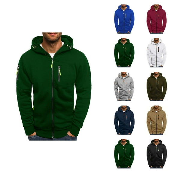 Mens Hoodies Jacket 2025 Fall Winter Long Sleeve Full Zipper Workout Hoodie with Pockets Hooded Sweatshirt Pullover