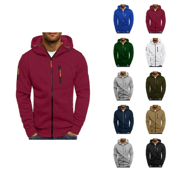 Mens Hoodies Jacket 2025 Fall Winter Long Sleeve Full Zipper Workout Hoodie with Pockets Hooded Sweatshirt Pullover