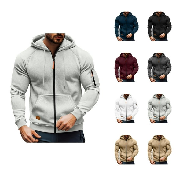 Mens Hoodies Jacket 2025 Fall Winter Long Sleeve Plain Zippered Hoodie with Pockets Hooded Sweatshirt Pullover Tops