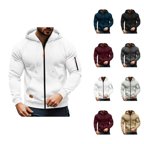 Mens Hoodies Jacket 2025 Fall Winter Long Sleeve Plain Zippered Hoodie with Pockets Hooded Sweatshirt Pullover Tops