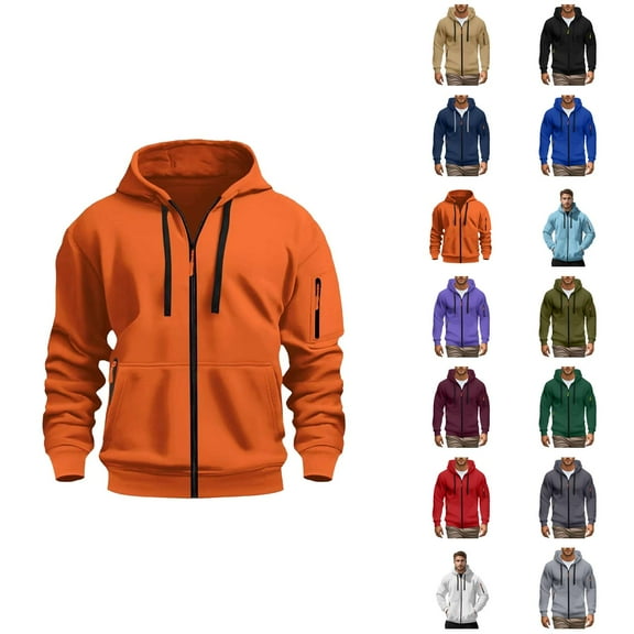 Mens Hoodies Jacket 2025 Fall Winter Long Sleeve Slim Fit Plain Zip Up Hoodie with Pockets Hooded Sweatshirt Pullover