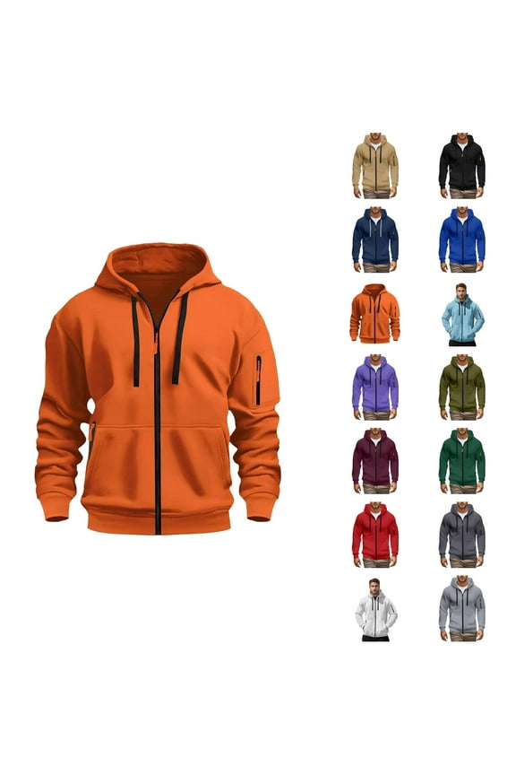 Mens Hoodies Jacket 2025 Fall Winter Long Sleeve Slim Fit Plain Zip Up Hoodie with Pockets Hooded Sweatshirt Pullover