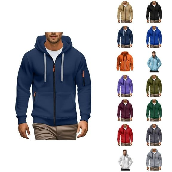 Mens Hoodies Jacket 2025 Fall Winter Long Sleeve Slim Fit Plain Zip Up Hoodie with Pockets Hooded Sweatshirt Pullover