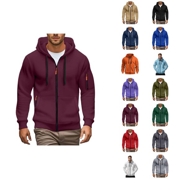 Mens Hoodies Jacket 2025 Fall Winter Long Sleeve Slim Fit Plain Zip Up Hoodie with Pockets Hooded Sweatshirt Pullover