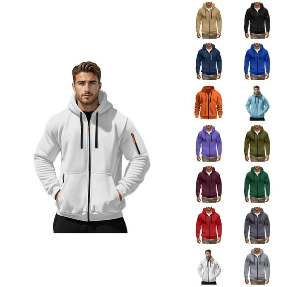 Mens Hoodies Jacket 2025 Fall Winter Long Sleeve Slim Fit Plain Zip Up Hoodie with Pockets Hooded Sweatshirt Pullover