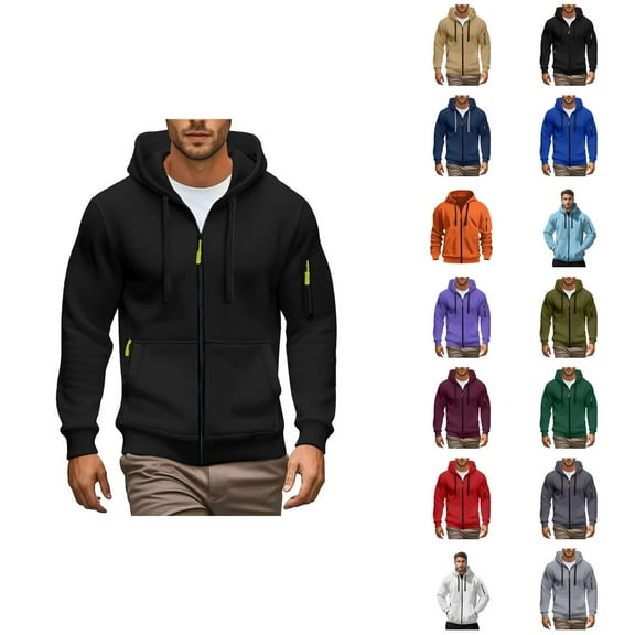 Mens Hoodies Jacket 2025 Fall Winter Long Sleeve Slim Fit Plain Zip Up Hoodie with Pockets Hooded Sweatshirt Pullover
