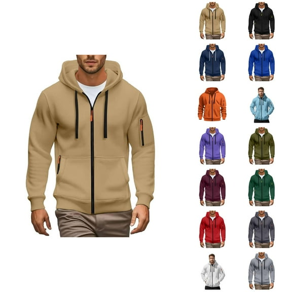 Mens Hoodies Jacket 2025 Fall Winter Long Sleeve Slim Fit Plain Zip Up Hoodie with Pockets Hooded Sweatshirt Pullover