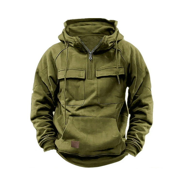 Mens Hoodies Long Sleeve Camo Hoodie Quarter Zip Pullover Men Tactical Jacket Sweatshirt Tactical Workout Hoodie with Multi Pocket Walmart