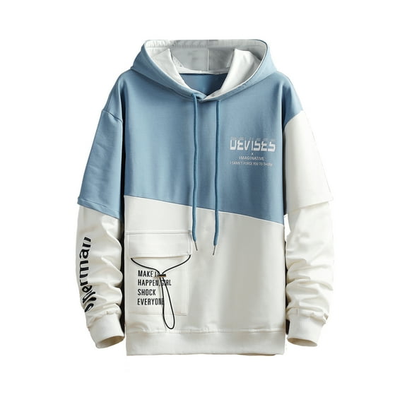 Mens Hoodies Long Sleeves With Pocket Paneled Contrast Track Sweatshirt Fashion Print Hoodies for Men
