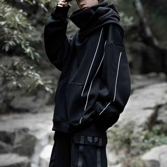 Mens Hoodies,Man Autumn Hoodie Fuzzy Solid Color Long Sleeve Pockets Comfortable for Daily Wear,Work Hoodies for Men,04 Black,3XL