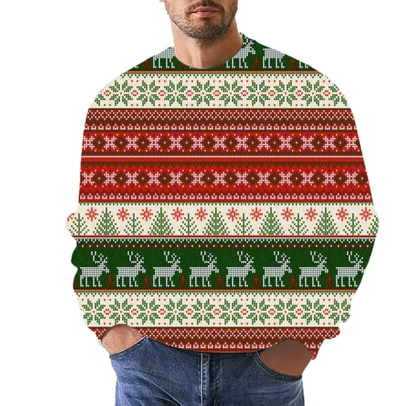 Mens Hoodies Men's Christmas Fashion Casual Part 3D Print Long Sleeve Hooded Sweater Tops Zip up Jacket Mens Long Hooded Sweatshirt Zip Front Hoodie Jacket Clothes Half up Sweatshirt Plain Green L