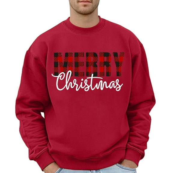 Mens Hoodies Men's Christmas Graphic Print Pullover Hoodie | Festive No Hood Sweatshirt Mens Neck Sweater Zip up Jacket with Stripes Sweater Snag Zip Sweatshirts Hoodies Just It Red M