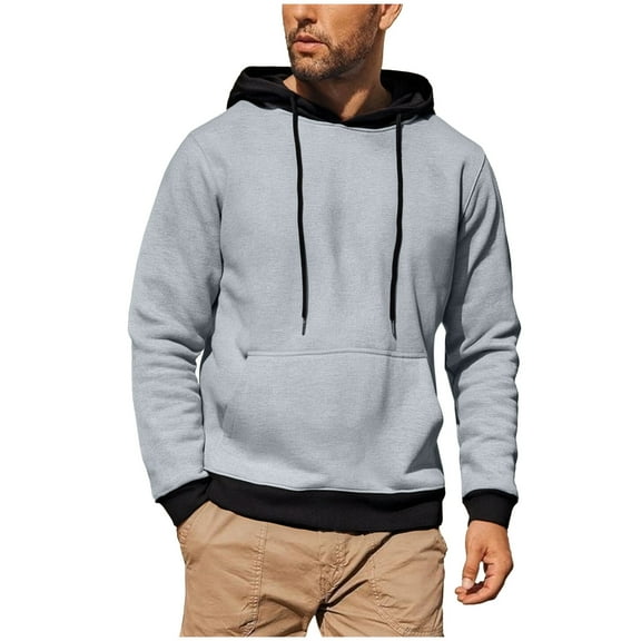 Mens Hoodies Midweight Fleece Solid Color Hooded Drawstring Blouse Long Sleeve Shirts For Men Pullover Hooded Sweatshirt for Men