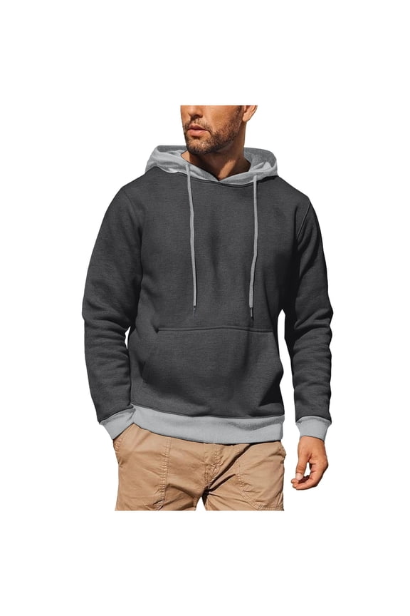 Mens Hoodies Midweight Fleece Solid Color Hooded Drawstring Blouse Long Sleeve Shirts For Men Pullover Hooded Sweatshirt for Men