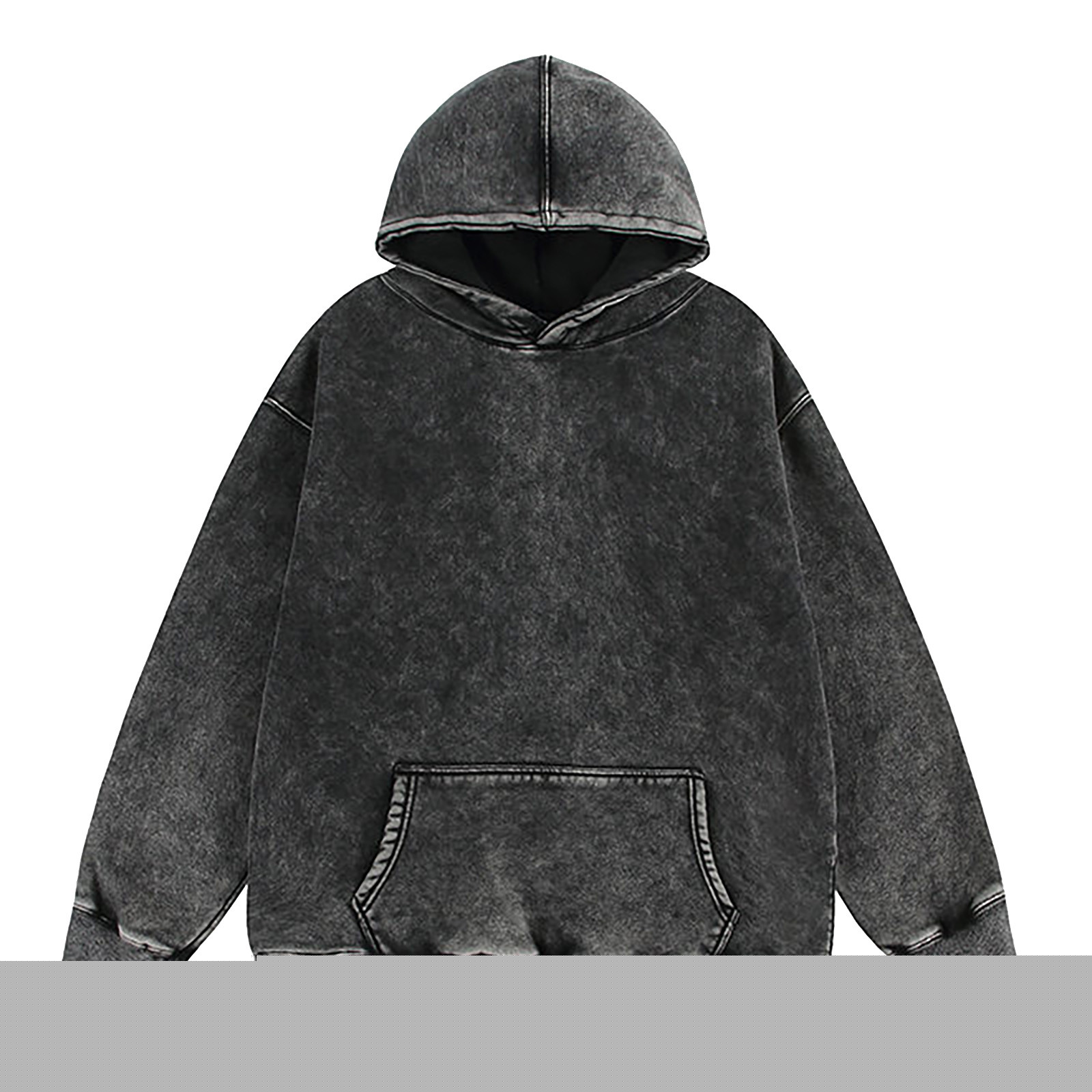 Mens Hoodies Oversized Unisex Acid Wash Hoodie Heavyweight Fleece Vintage Cotton Streetwear Pullover Sweatshirts Black M