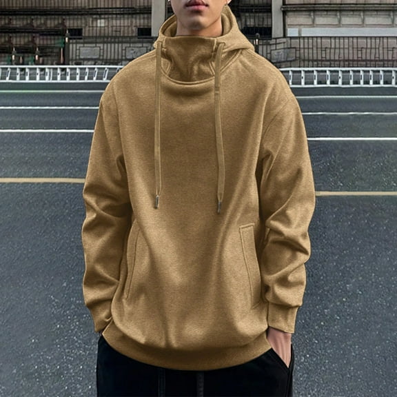 Mens Hoodies with Pockets Pullover Fleece Lined Sweatshirts Long Sleeve Casual Solid Color Mock Neck Thermal Warm Athletic Workout Hoodie & Sweatshirt