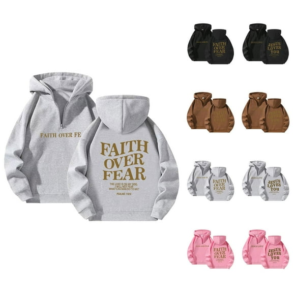 Mens Hoodies Pullover 2025 Faith Over Fear Hoodie Long Sleeve Quarter Zipper Christian Hoodie Hooded Sweatshirt