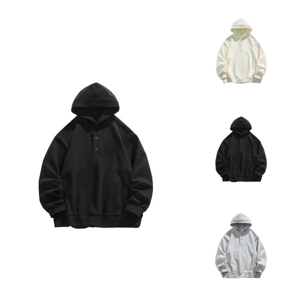 Mens Hoodies Pullover 2025 Fall Winter Long Sleeve Button Oversized Plain Hoodie with Pockets Hooded Sweatshirt