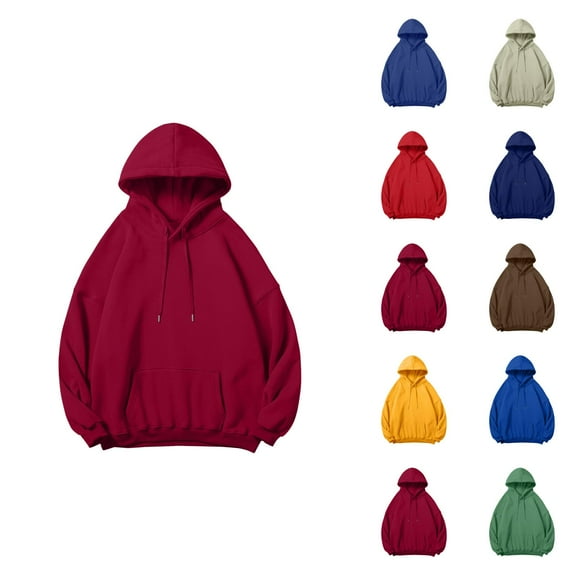 Mens Hoodies Pullover 2025 Fall Winter Long Sleeve Drop Shoulder Plain Basic Hoodie with Pockets Hooded Sweatshirt