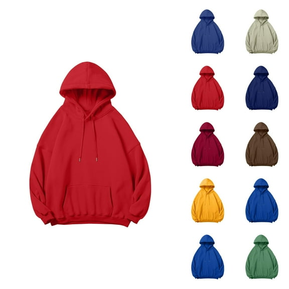 Mens Hoodies Pullover 2025 Fall Winter Long Sleeve Drop Shoulder Plain Basic Hoodie with Pockets Hooded Sweatshirt