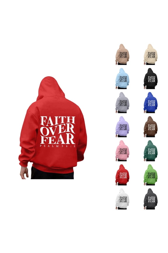 Mens Hoodies Pullover 2025 Fall Winter Long Sleeve Faith Over Fear Christian Hoodie with Pockets Hooded Sweatshirt