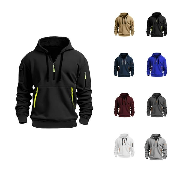 Mens Hoodies Pullover 2025 Fall Winter Long Sleeve Half Zipper Plain Hoodie with Pockets Hooded Sweatshirt