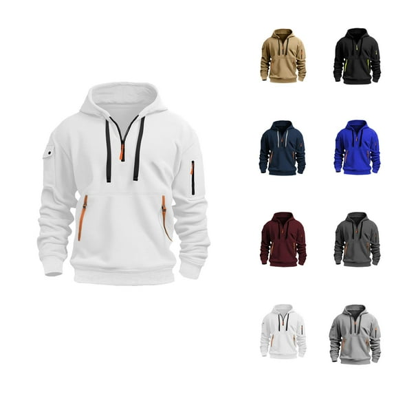 Mens Hoodies Pullover 2025 Fall Winter Long Sleeve Half Zipper Plain Hoodie with Pockets Hooded Sweatshirt