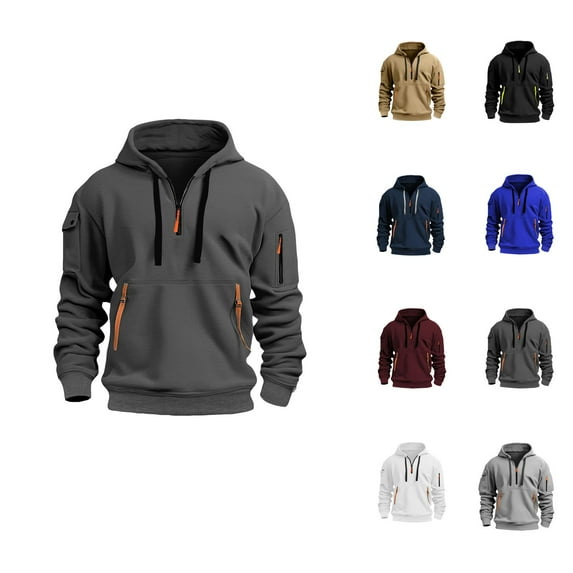 Mens Hoodies Pullover 2025 Fall Winter Long Sleeve Half Zipper Plain Hoodie with Pockets Hooded Sweatshirt